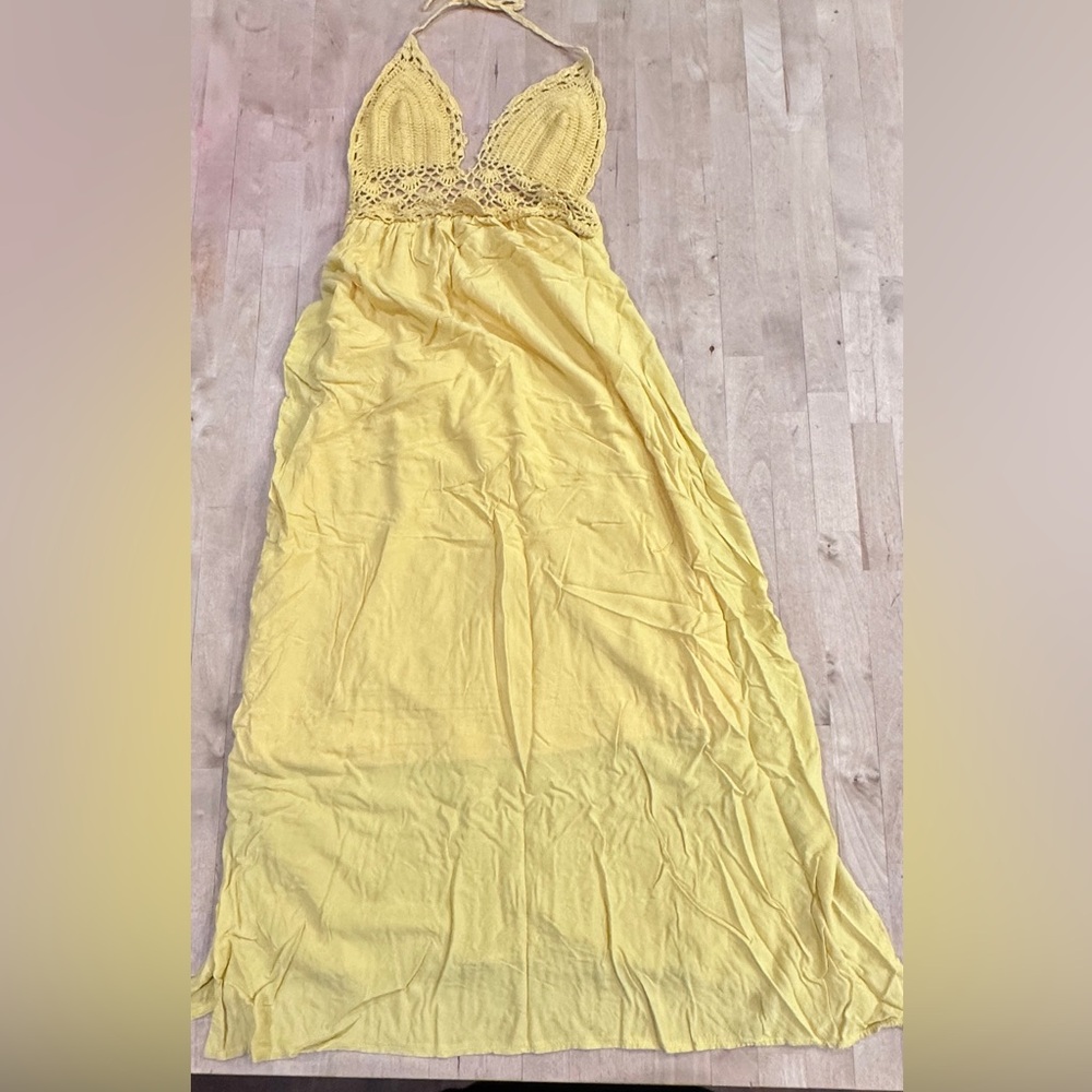 Elegant Yellow Crochet Maxi Dress